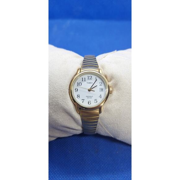 Ladies Timex Indiglo round gold tone easy reader date flex band analog watch - Picture 1 of 6